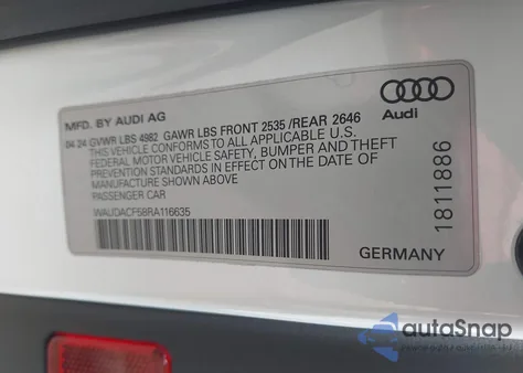 2024 Audi A5 Sportback Premium 45 Tfsi S Line Quattro S Tronic from USA, damaged, VIN WAUDACF58RA116635